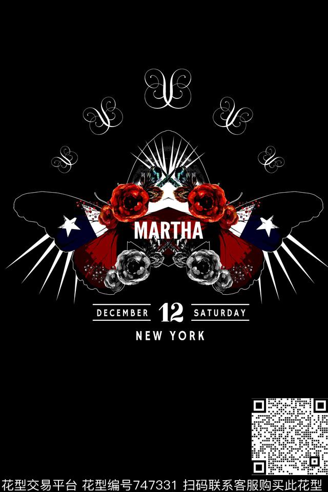 黑白花卉几何数码印花华亿平台下载（图片编号: 747331） - 瓦栏（Walan）