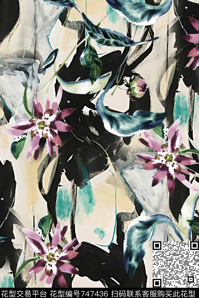 手绘花纹理底纹女装华亿平台数码印花华亿平台下载（图片编号: 747436） - 瓦栏（Walan）