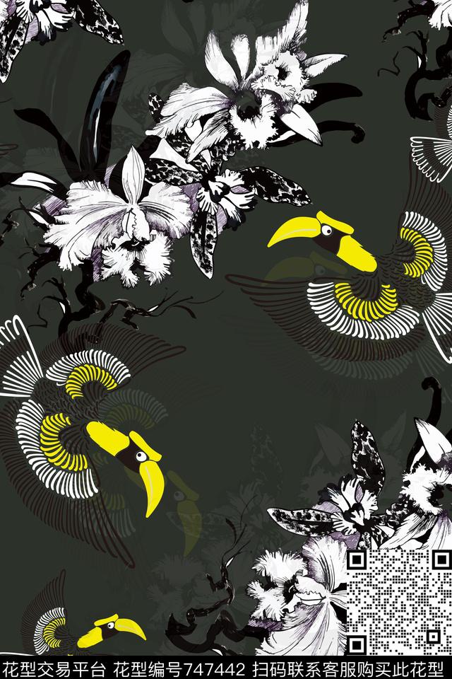 花卉仙鹤花鸟数码印花华亿平台下载（图片编号: 747442） - 瓦栏（Walan）