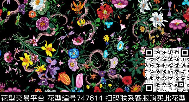 17春夏鲜花动物组合数码印花华亿平台下载（图片编号: 747614） - 瓦栏（Walan）