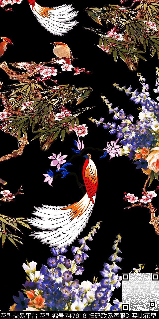 花鸟花朵花卉数码印花华亿平台下载（图片编号: 747616） - 瓦栏（Walan）