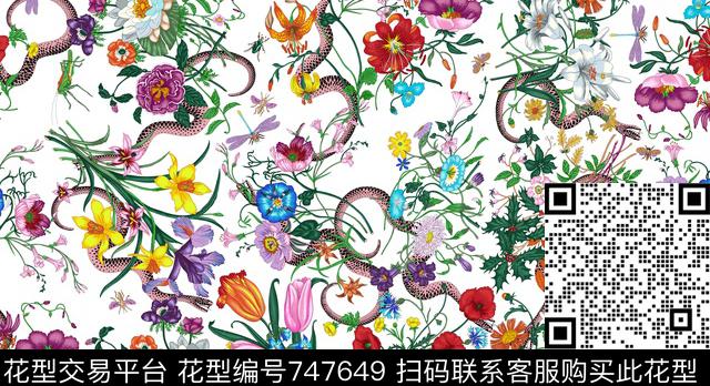 17春夏鲜花动物组合数码印花华亿平台下载（图片编号: 747649） - 瓦栏（Walan）