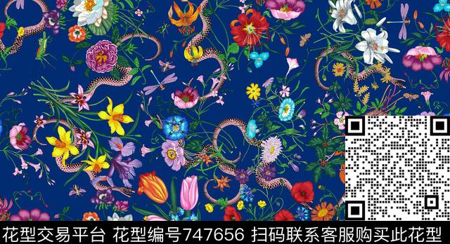 17春夏鲜花动物组合数码印花华亿平台下载（图片编号: 747656） - 瓦栏（Walan）