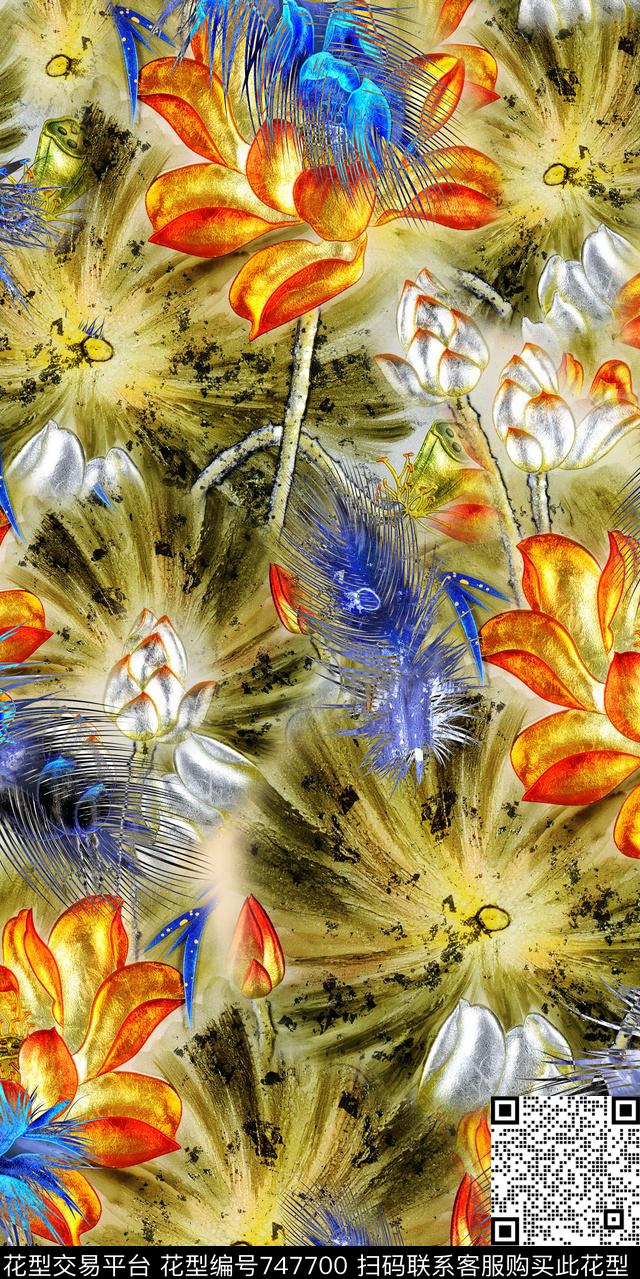 花朵花卉水彩花数码印花华亿平台下载（图片编号: 747700） - 瓦栏（Walan）