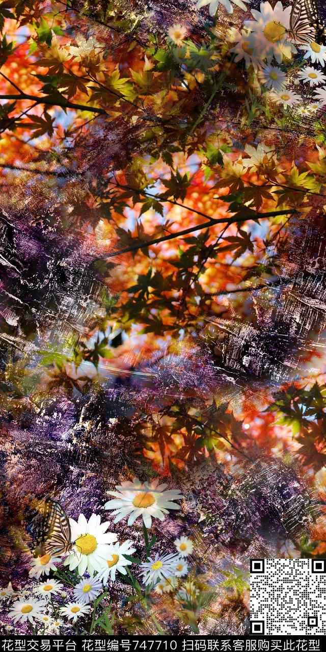 花朵花卉小雏菊数码印花华亿平台下载（图片编号: 747710） - 瓦栏（Walan）