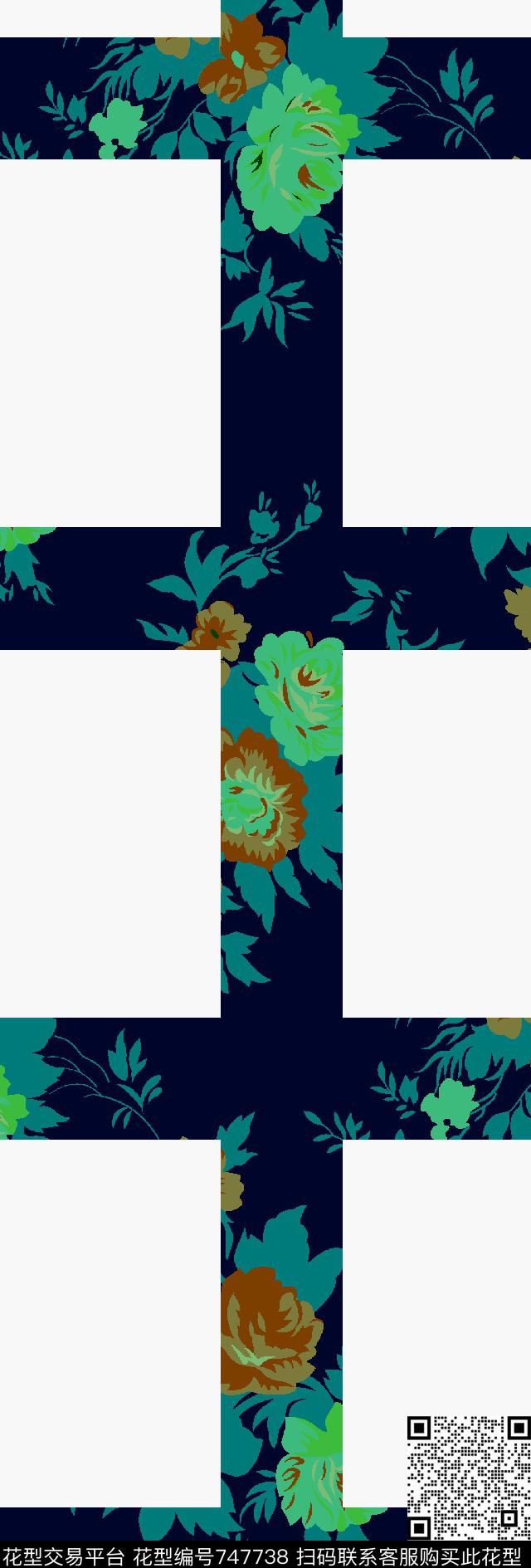 时尚格子英伦风花卉传统印花华亿平台下载（图片编号: 747738） - 瓦栏（Walan）