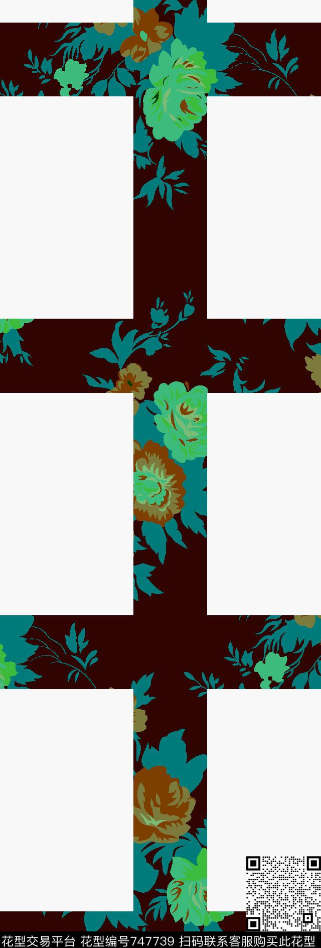 时尚格子英伦风花卉传统印花华亿平台下载（图片编号: 747739） - 瓦栏（Walan）