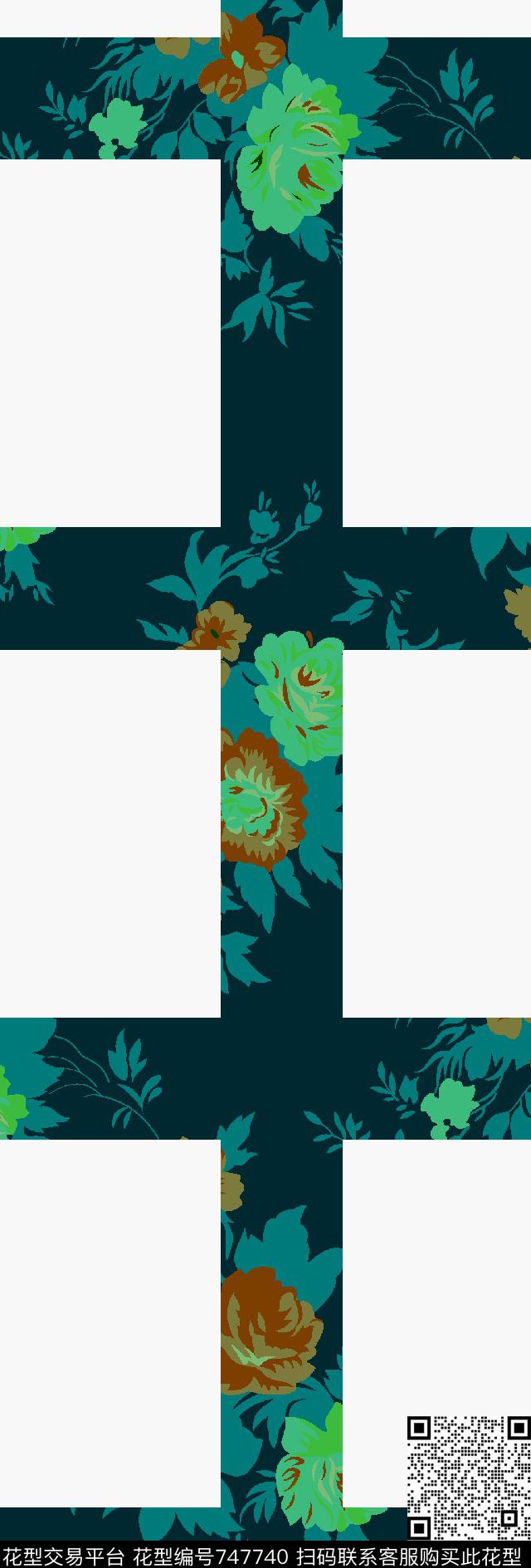 时尚格子英伦风花卉传统印花华亿平台下载（图片编号: 747740） - 瓦栏（Walan）