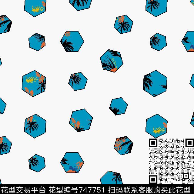 菱形六边形椰树传统印花华亿平台下载（图片编号: 747751） - 瓦栏（Walan）