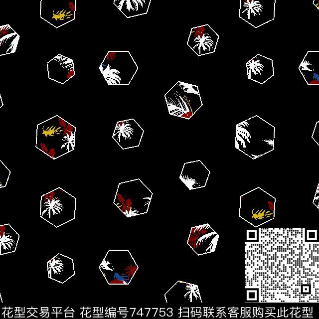 菱形六边形椰树传统印花华亿平台下载（图片编号: 747753） - 瓦栏（Walan）