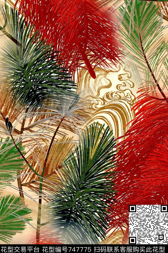 休闲植物树枝数码印花华亿平台下载（图片编号: 747775） - 瓦栏（Walan）