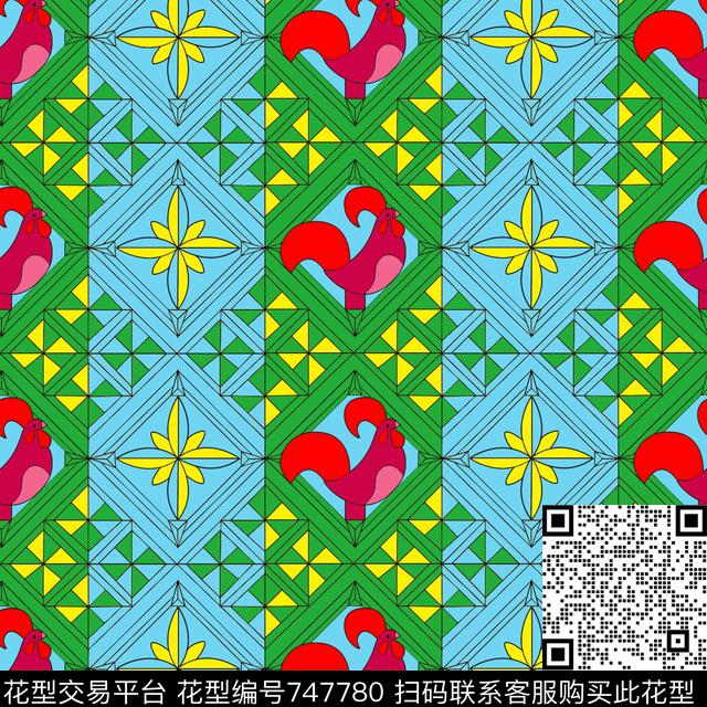 三角形花卉流行时尚数码印花华亿平台下载（图片编号: 747780） - 瓦栏（Walan）