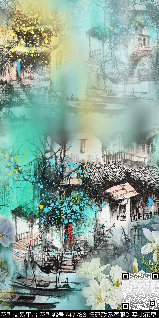 中国风花卉风景数码印花华亿平台下载（图片编号: 747783） - 瓦栏（Walan）