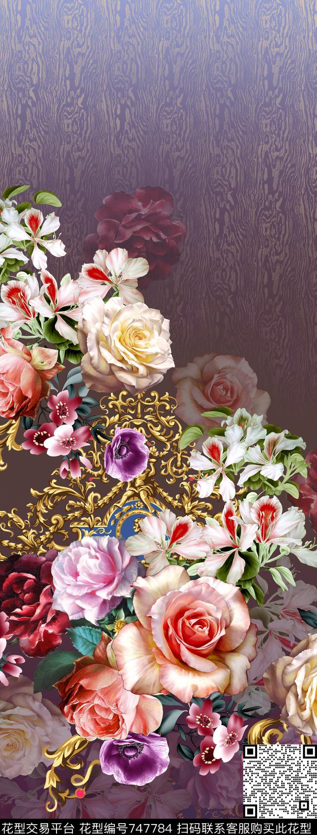 时尚花卉欧式花纹数码印花华亿平台下载（图片编号: 747784） - 瓦栏（Walan）