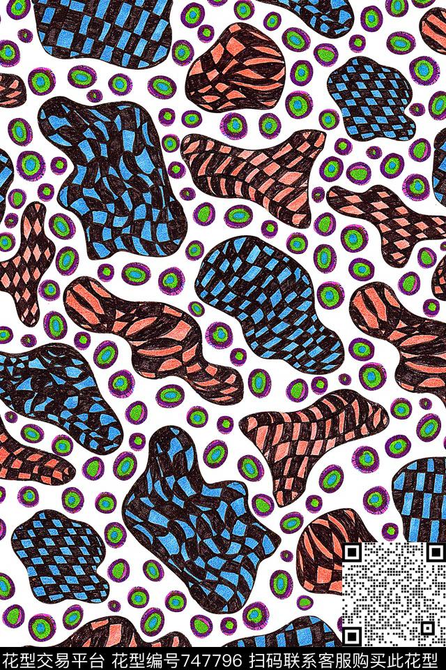 手绘几何迷幻数码印花华亿平台下载（图片编号: 747796） - 瓦栏（Walan）