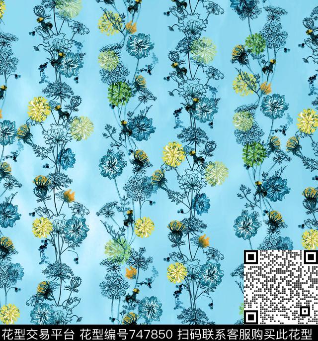 乱花花朵花卉数码印花华亿平台下载（图片编号: 747850） - 瓦栏（Walan）