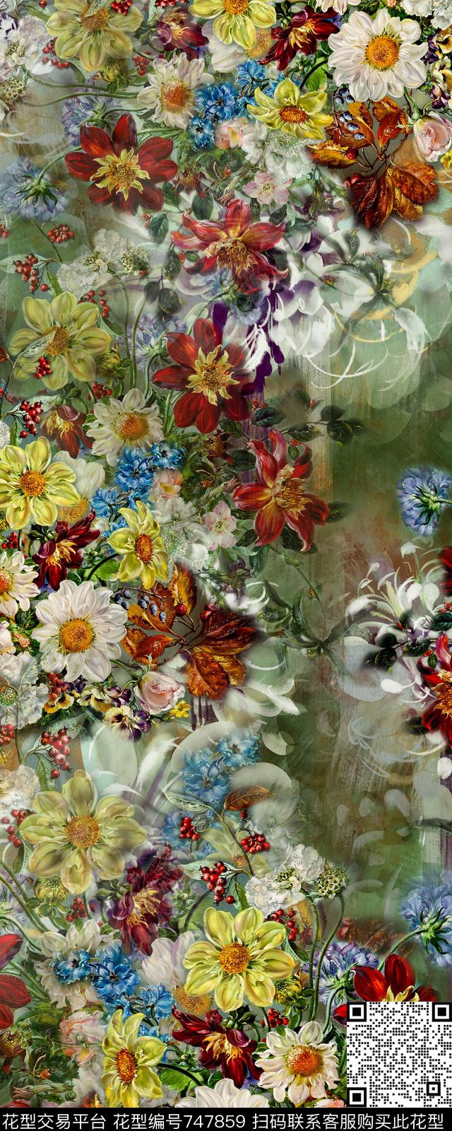 雏菊花朵花卉数码印花华亿平台下载（图片编号: 747859） - 瓦栏（Walan）