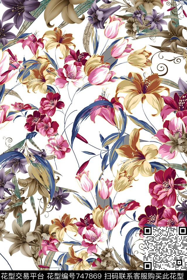 花朵花卉数码印花华亿平台下载（图片编号: 747869） - 瓦栏（Walan）