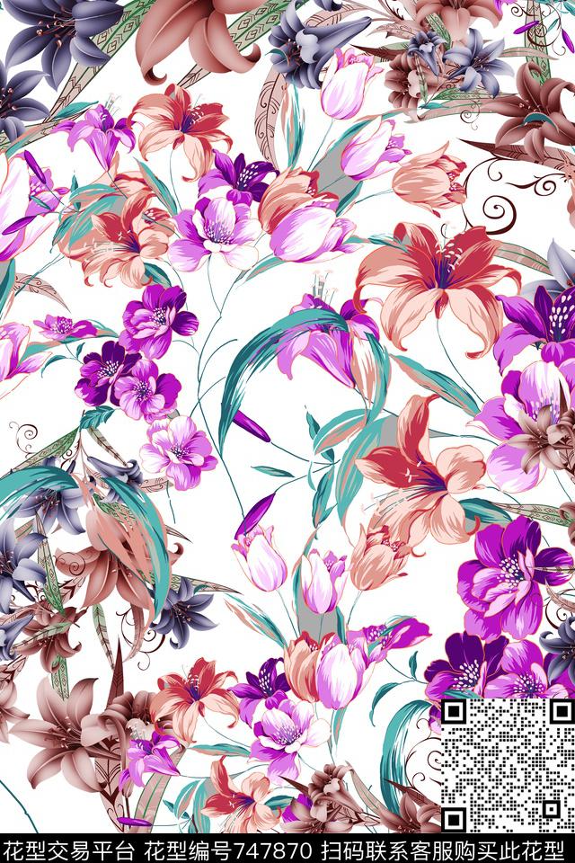 花朵花卉数码印花华亿平台下载（图片编号: 747870） - 瓦栏（Walan）