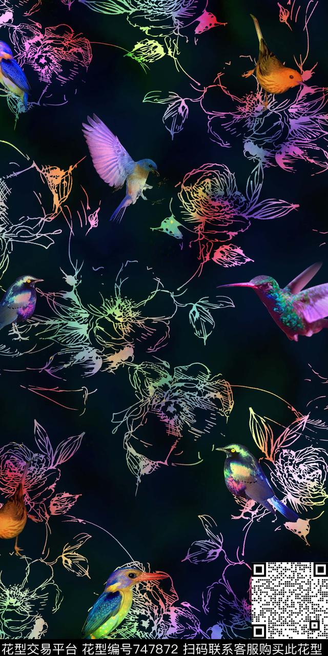 花卉花鸟抽象花卉数码印花华亿平台下载（图片编号: 747872） - 瓦栏（Walan）