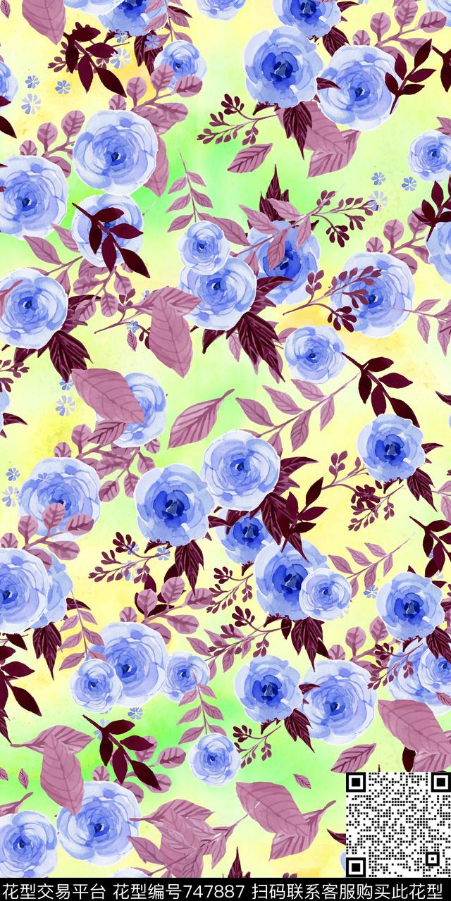 乱花数码花卉类满版花数码印花华亿平台下载（图片编号: 747887） - 瓦栏（Walan）