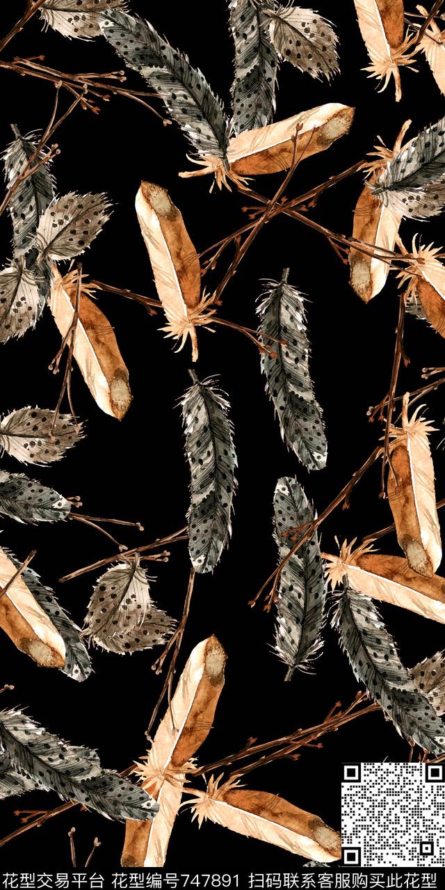 数码动物类满版花羽毛数码印花华亿平台下载（图片编号: 747891） - 瓦栏（Walan）