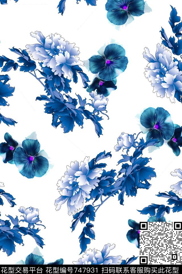 花朵花卉数码印花华亿平台下载（图片编号: 747931） - 瓦栏（Walan）