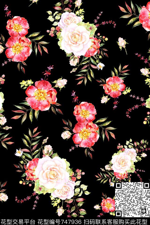 大花花朵花卉数码印花华亿平台下载（图片编号: 747936） - 瓦栏（Walan）