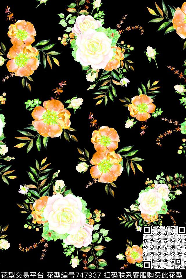 大花花朵花卉数码印花华亿平台下载（图片编号: 747937） - 瓦栏（Walan）