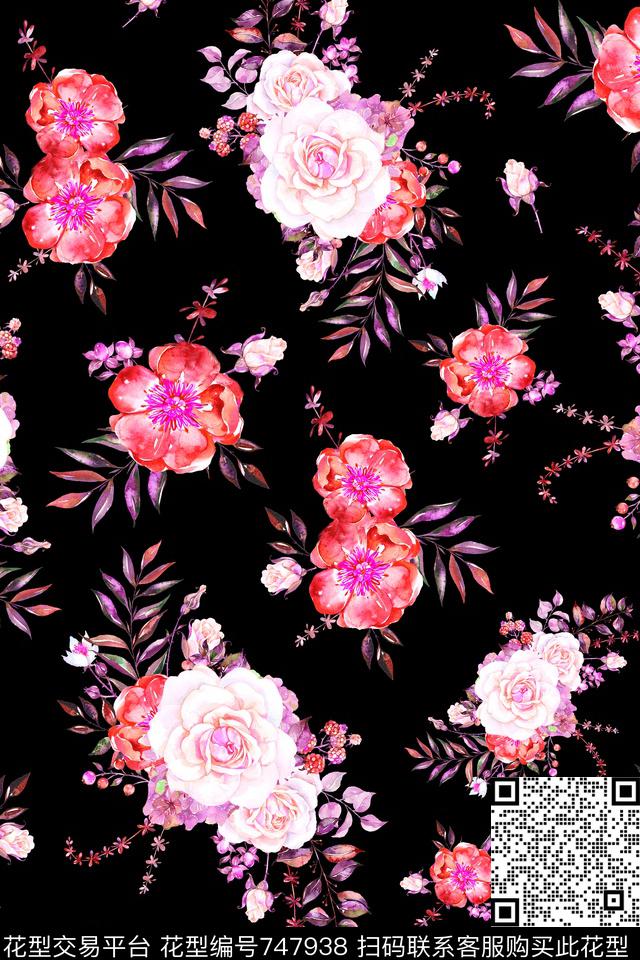 大花花朵花卉数码印花华亿平台下载（图片编号: 747938） - 瓦栏（Walan）