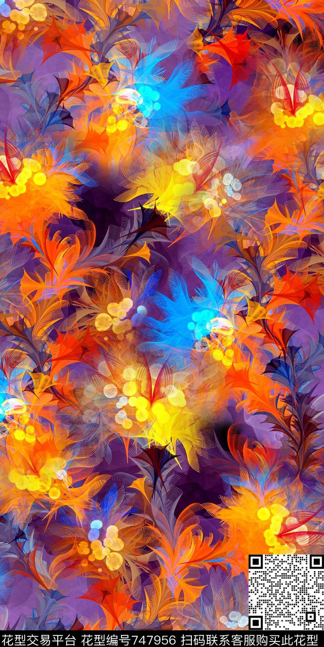 水墨水彩花鸟数码印花华亿平台下载（图片编号: 747956） - 瓦栏（Walan）