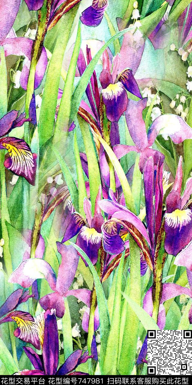 抽象花卉手绘花卉花朵数码印花华亿平台下载（图片编号: 747981） - 瓦栏（Walan）
