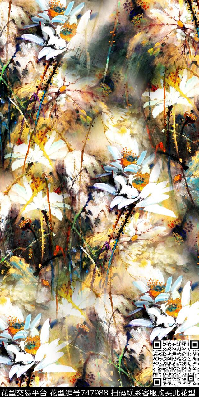 水彩数码花卉数码印花华亿平台下载（图片编号: 747988） - 瓦栏（Walan）