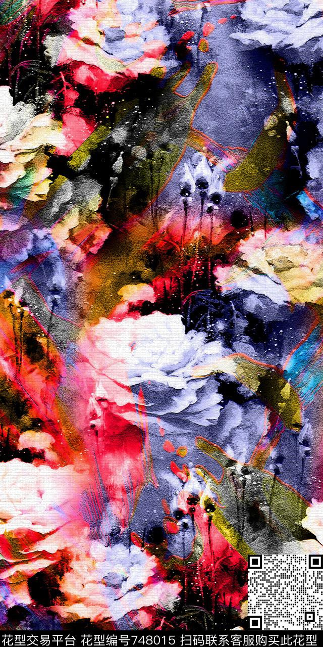 花卉抽象数码数码印花华亿平台下载（图片编号: 748015） - 瓦栏（Walan）