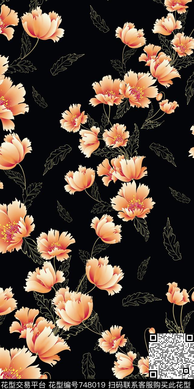 花卉叶子数码数码印花华亿平台下载（图片编号: 748019） - 瓦栏（Walan）