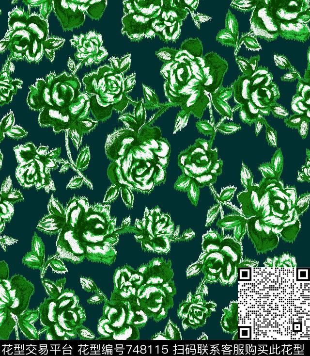 花卉大花牡丹传统印花华亿平台下载（图片编号: 748115） - 瓦栏（Walan）