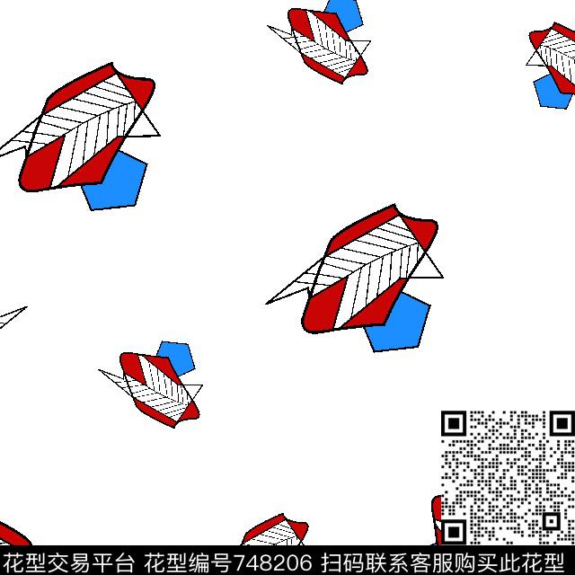 不规则几何抽象白底印花传统印花华亿平台下载（图片编号: 748206） - 瓦栏（Walan）