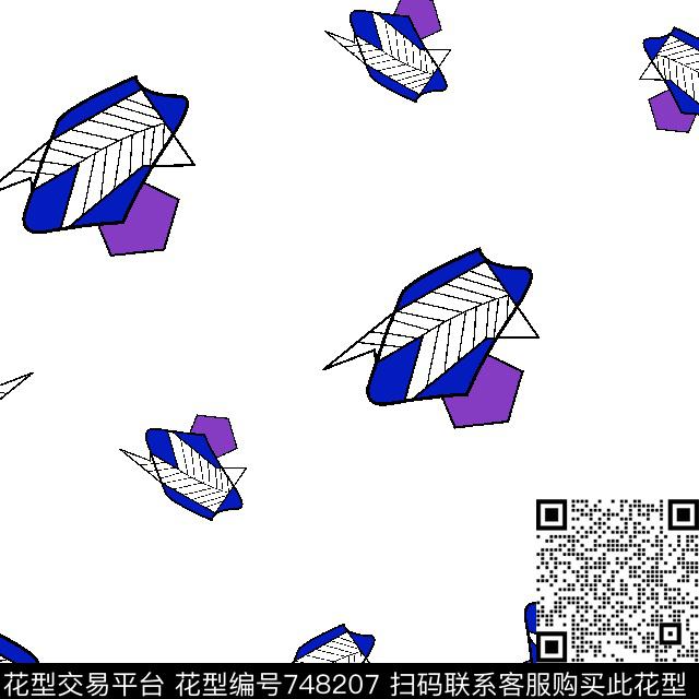 不规则几何抽象白底印花传统印花华亿平台下载（图片编号: 748207） - 瓦栏（Walan）