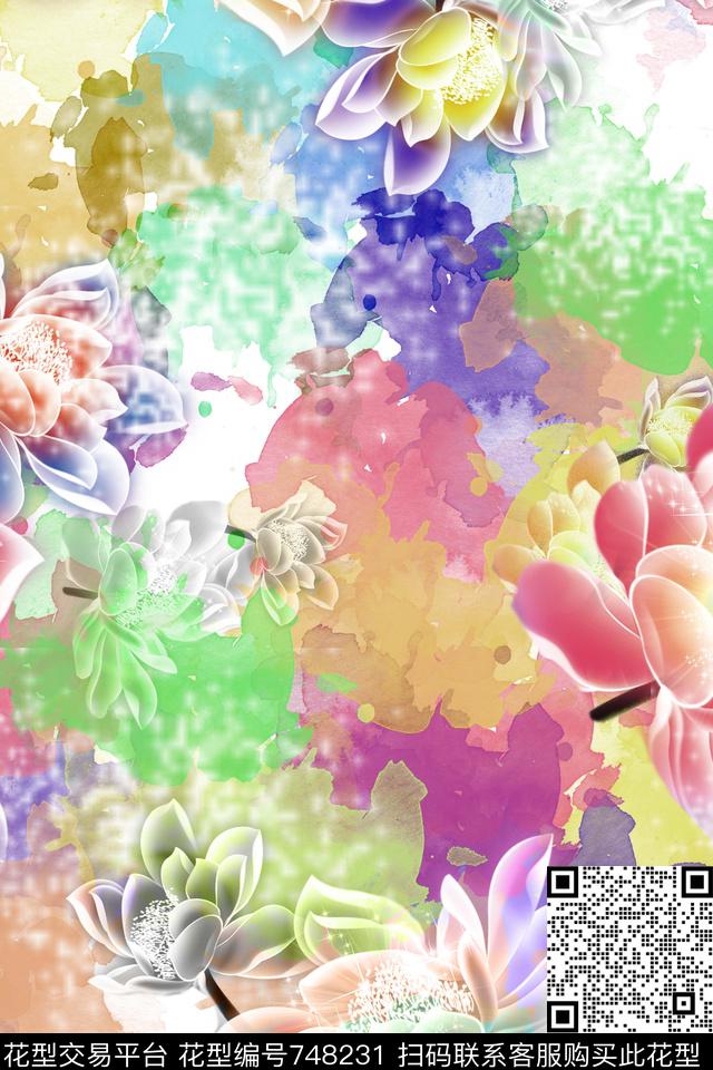 花卉荷花女装数码印花华亿平台下载（图片编号: 748231） - 瓦栏（Walan）