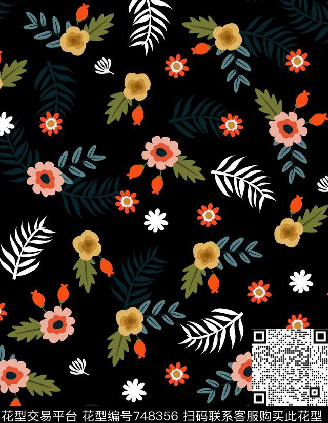 潮牌时尚花朵数码印花华亿平台下载（图片编号: 748356） - 瓦栏（Walan）