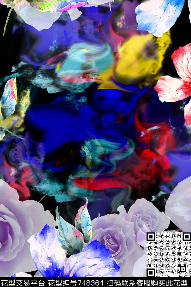 大花牡丹花朵数码印花华亿平台下载（图片编号: 748364） - 瓦栏（Walan）