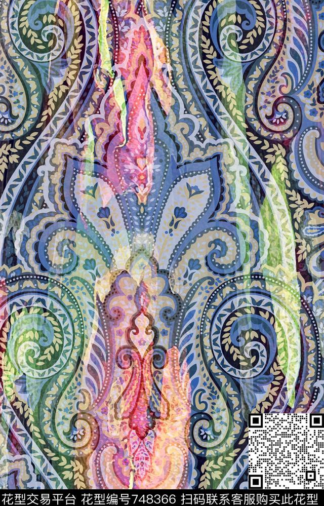 破损肌理火腿花佩斯利数码印花华亿平台下载（图片编号: 748366） - 瓦栏（Walan）