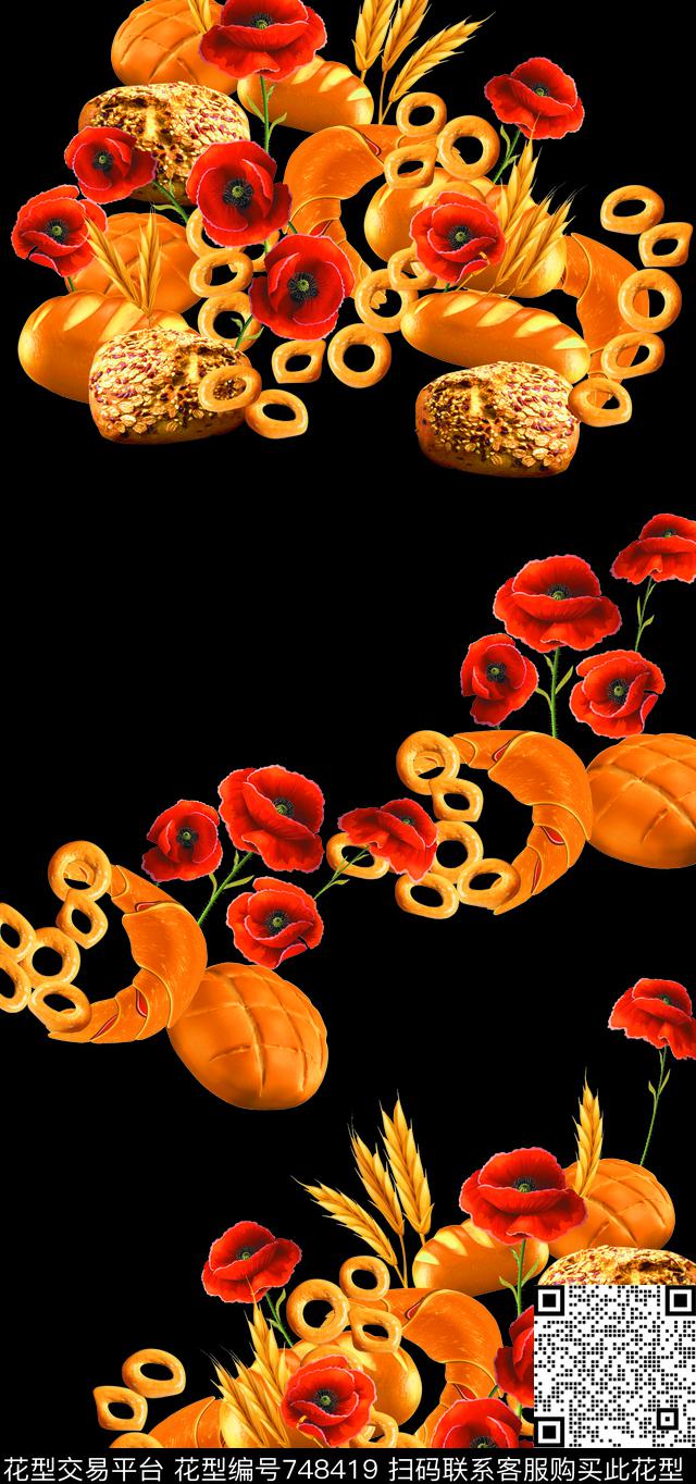 面包花卉定位女装数码印花华亿平台下载（图片编号: 748419） - 瓦栏（Walan）