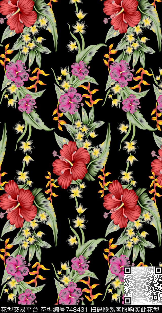 手绘瑕疵热带数码印花华亿平台下载（图片编号: 748431） - 瓦栏（Walan）