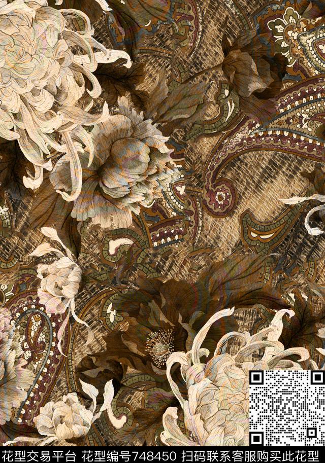 复古沙发布花卉数码印花华亿平台下载（图片编号: 748450） - 瓦栏（Walan）