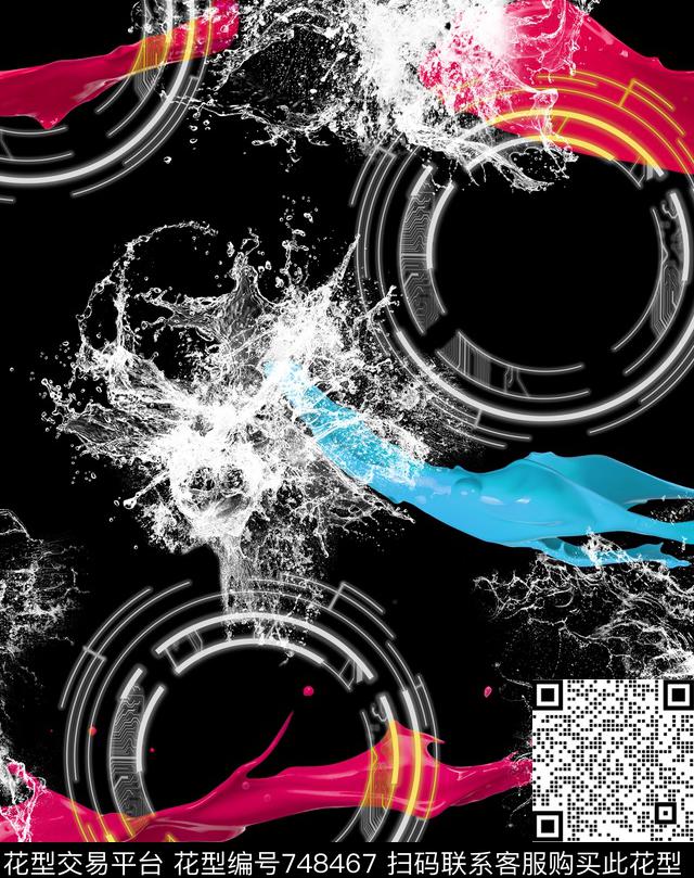 抽象几何黑白水彩彩色点缀数码印花华亿平台下载（图片编号: 748467） - 瓦栏（Walan）