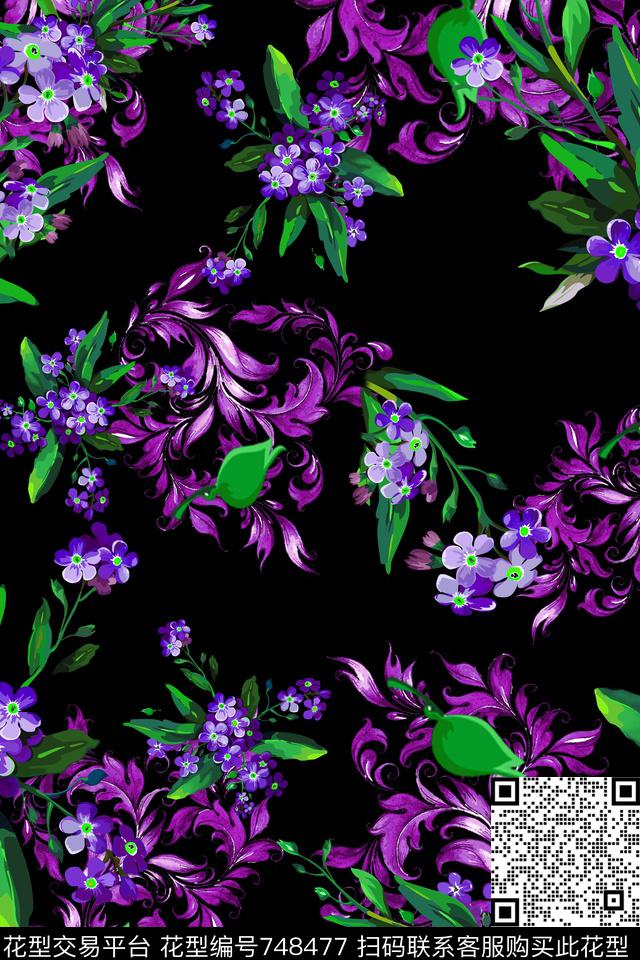 花朵花卉数码印花华亿平台下载（图片编号: 748477） - 瓦栏（Walan）