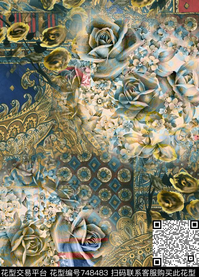 复古花卉佩斯利数码印花华亿平台下载（图片编号: 748483） - 瓦栏（Walan）