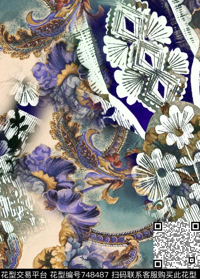 韵味布纹花纹数码印花华亿平台下载（图片编号: 748487） - 瓦栏（Walan）