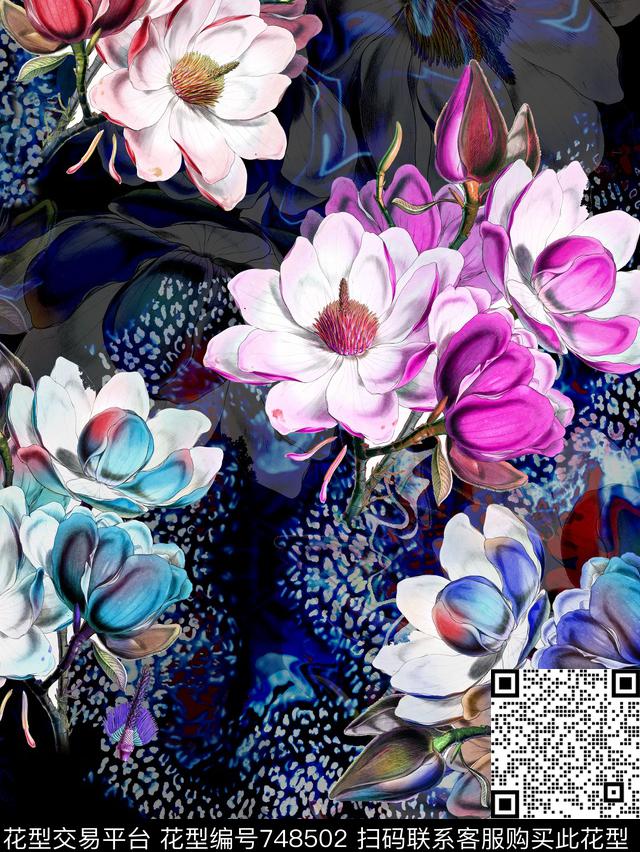 女装花卉抽象数码印花华亿平台下载（图片编号: 748502） - 瓦栏（Walan）